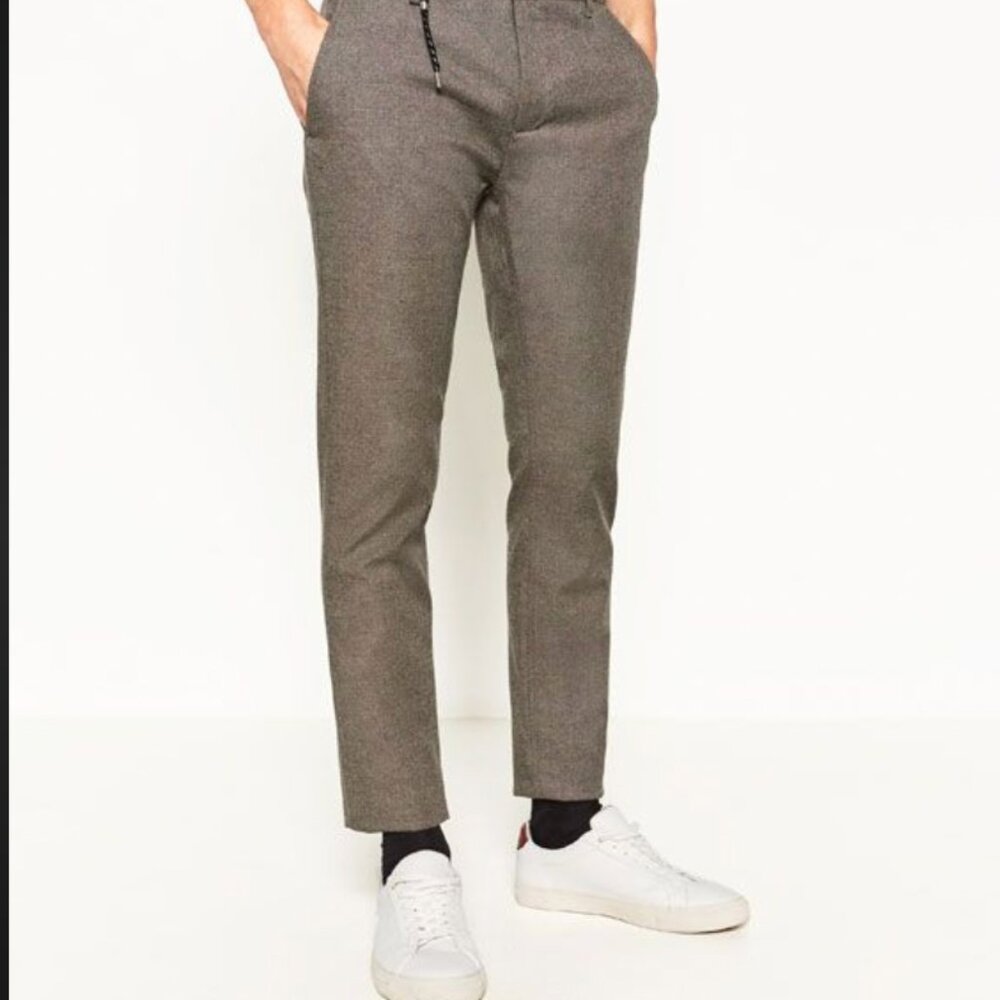 Zara Man Size 34 Work Outfit Trousers Brown Tweed Skinny Leg Casual Dressy Trend